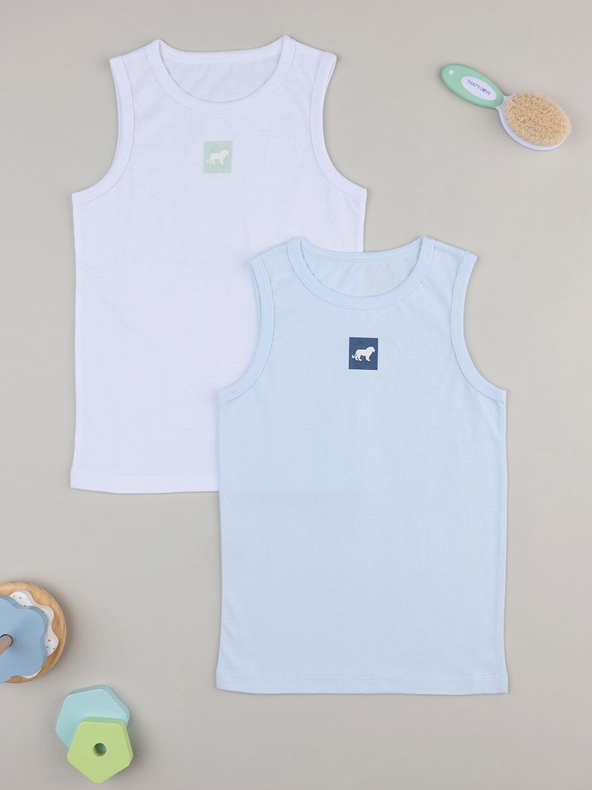 Pack 2 canotte spalla larga bianco/azzurro