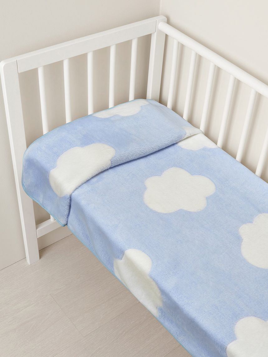 Coperta per culla in finta pelliccetta azzurra con nuvole