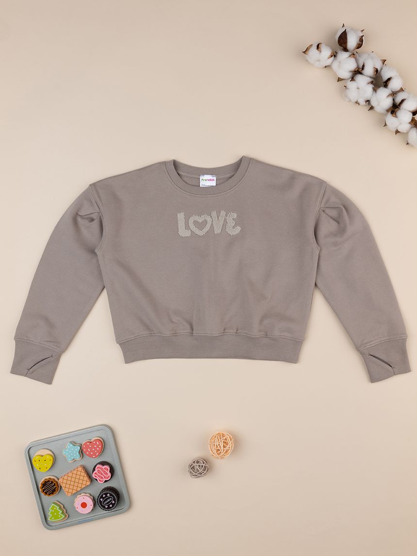 Felpa marrone con ricamo bambina