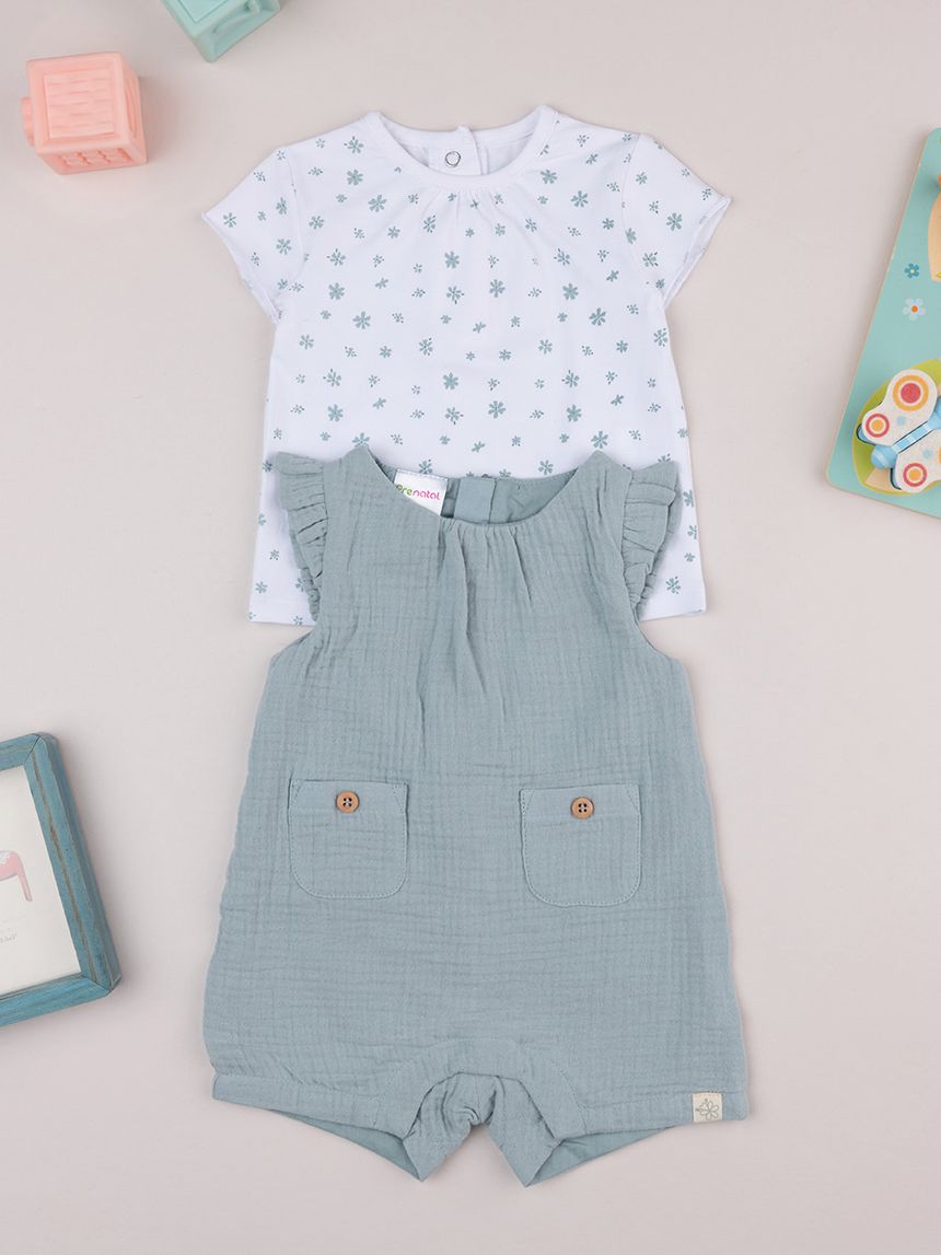 Completo bimba bianco/verde mussola