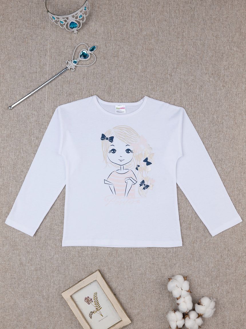 T-shirt bimba bianca stampata