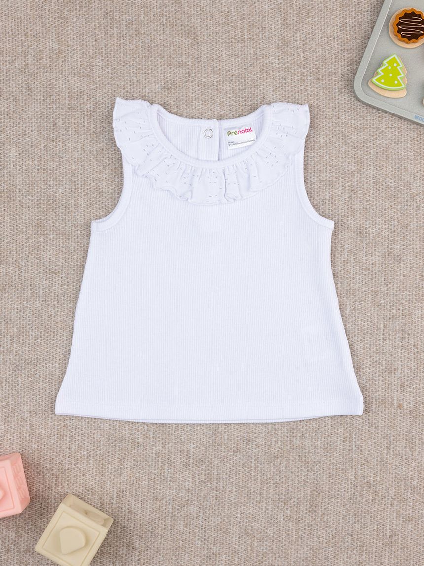 T-shirt bimba bianca collo sangallo