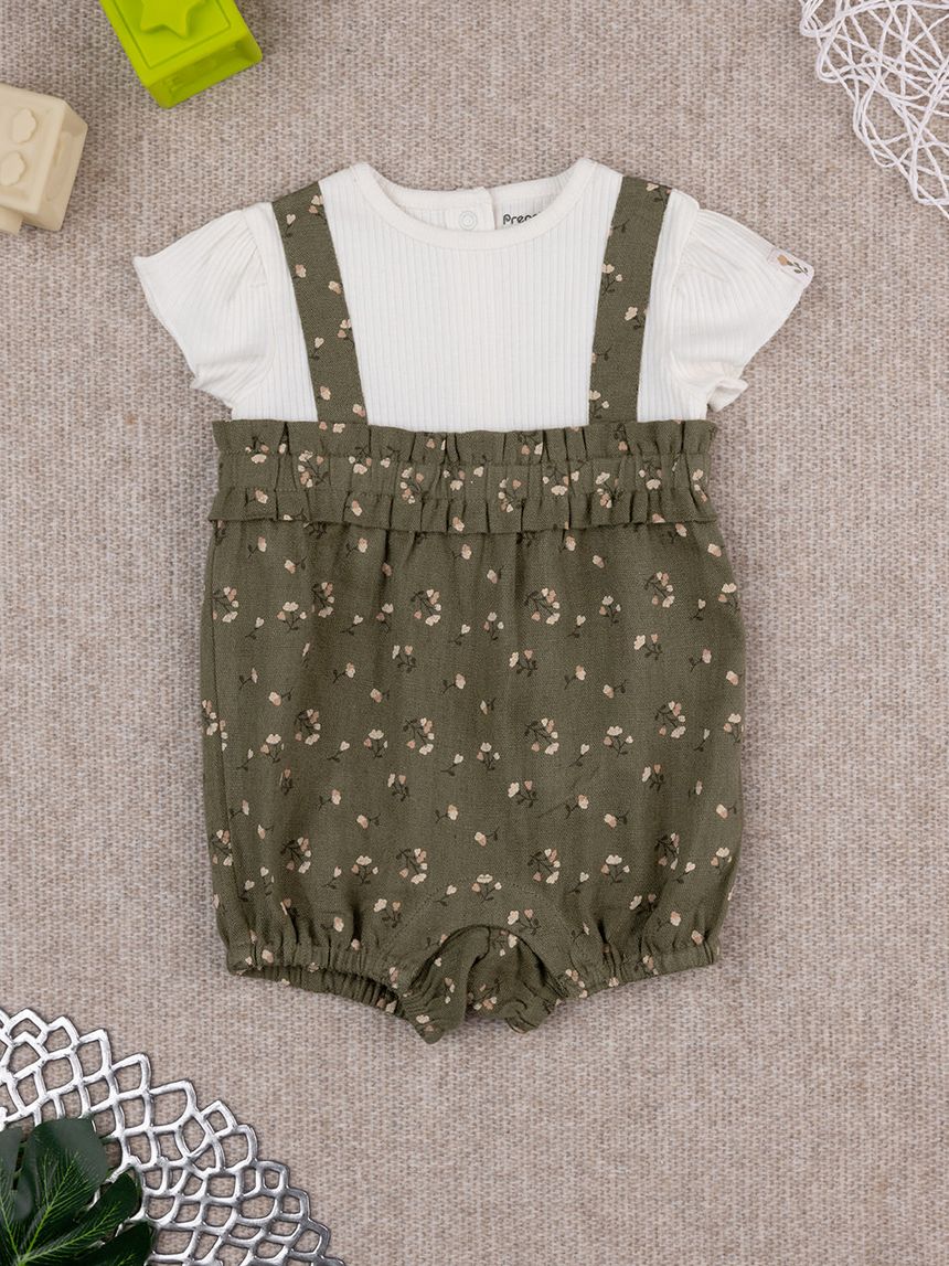 Tutina corta bimba verde fiorellini