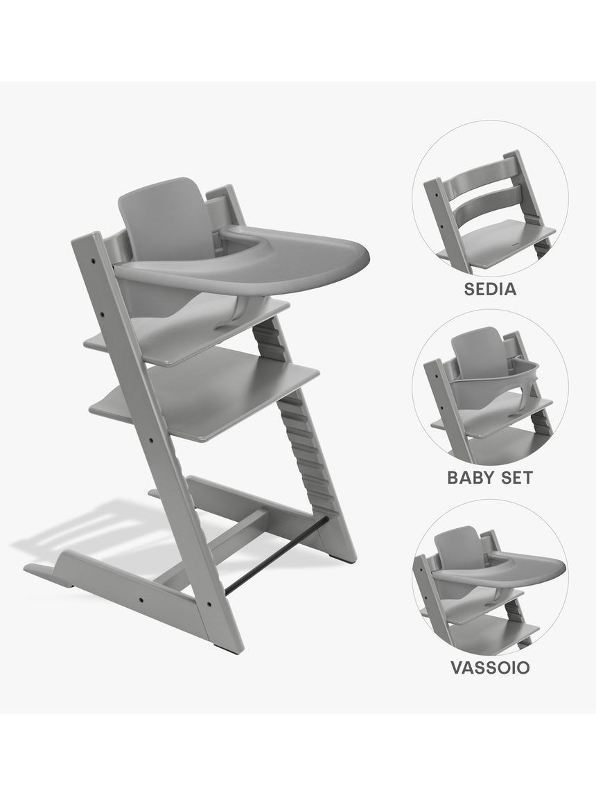 Pack seggiolone tripp trapp® storm grey sedia + babyset + vassoio - personalizzabile - stokke®