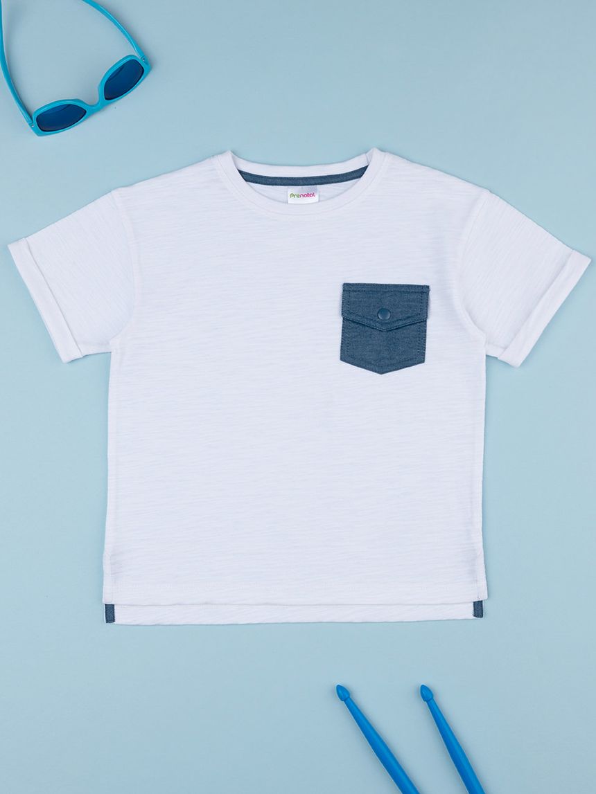 T-shirt bimbo bianca con taschino