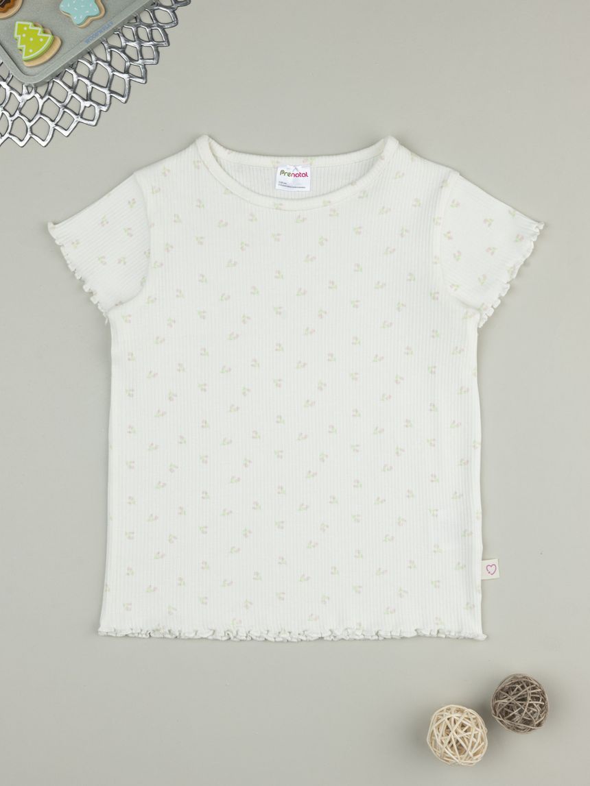 T-shirt bimba panna fiori allover