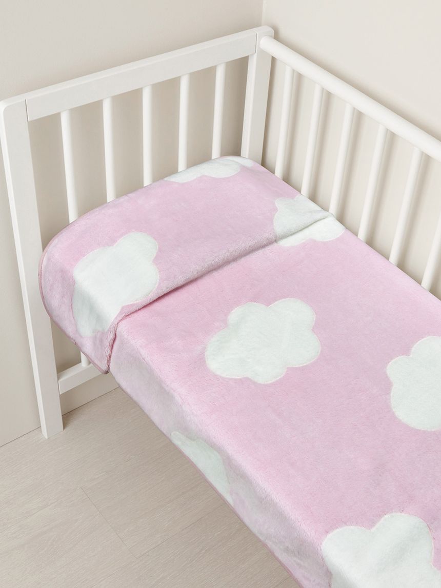 Coperta per culla in finta pelliccetta rosa con nuvole