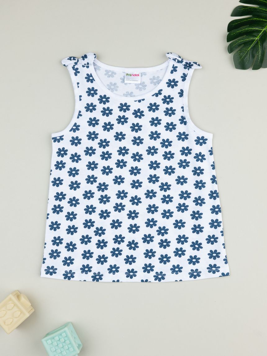 Canotta bimba bianca/blu margherite