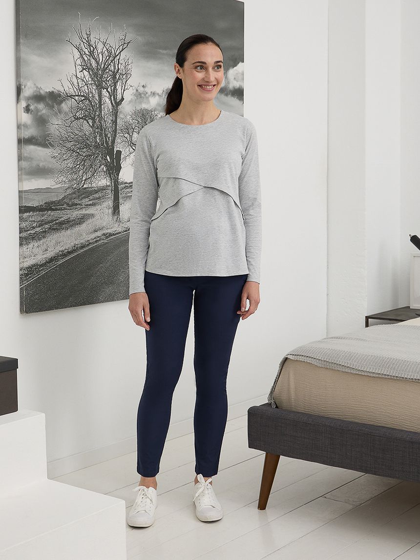 Pantalone premaman blu con fascia alta in vita