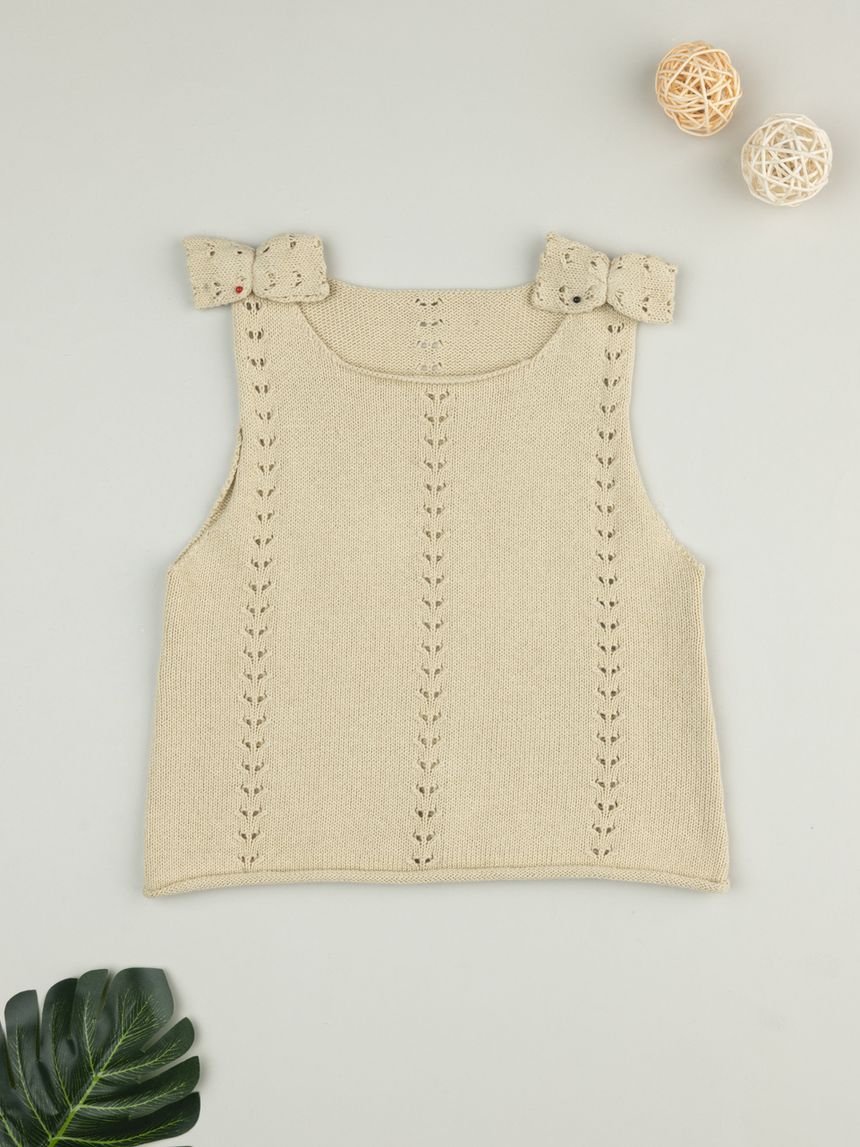 Smanicato in tricot beige bambina