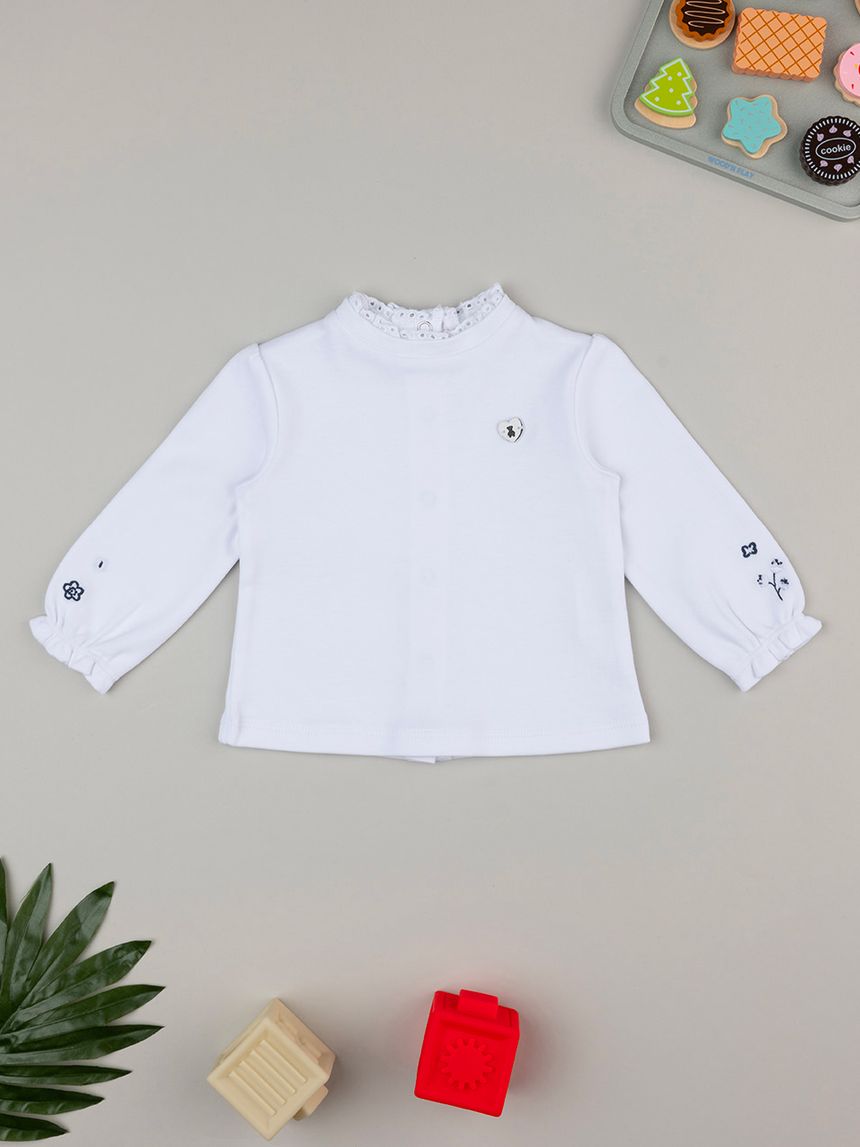 T-shirt bimba bianca con pizzo