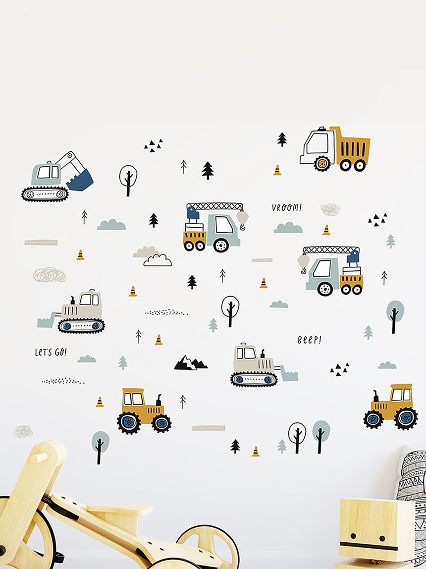 Adesivo decorativo da parete - trattori escavatori - autoadesivo - sipo