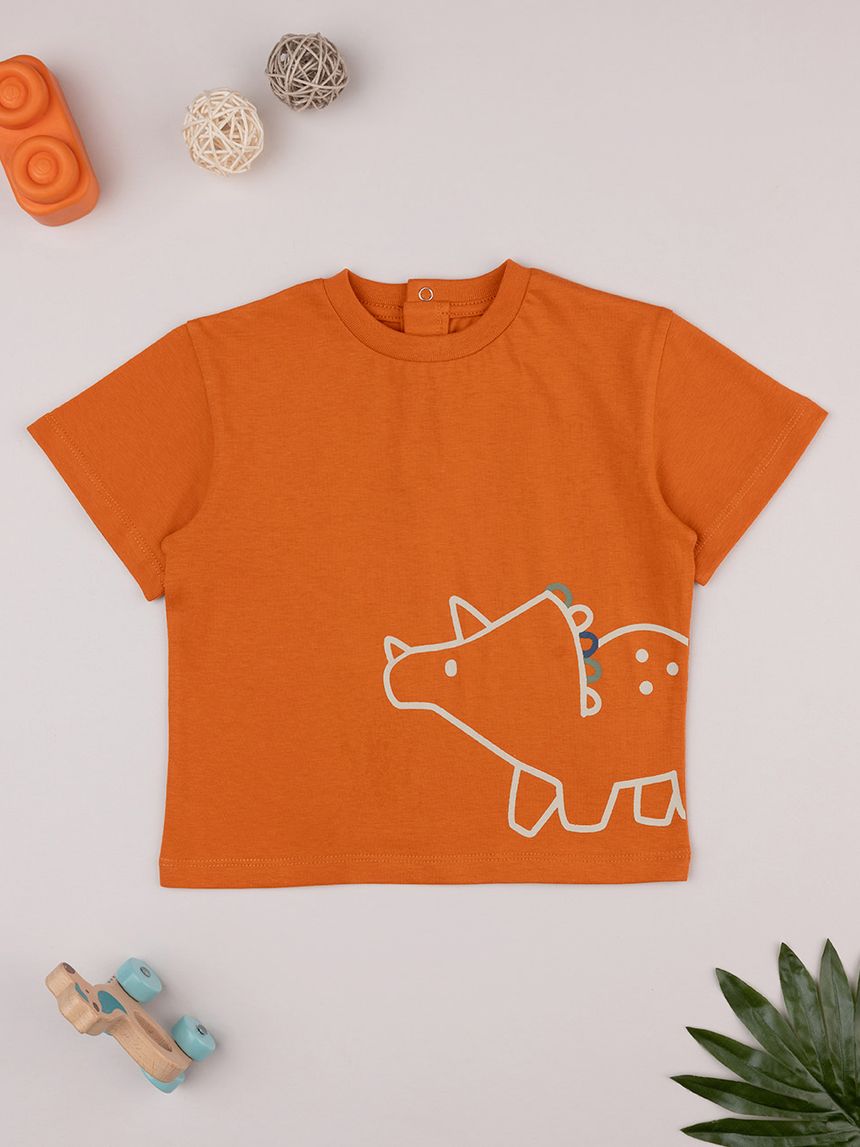 T-shirt bimbo arancione stampa triceratopo