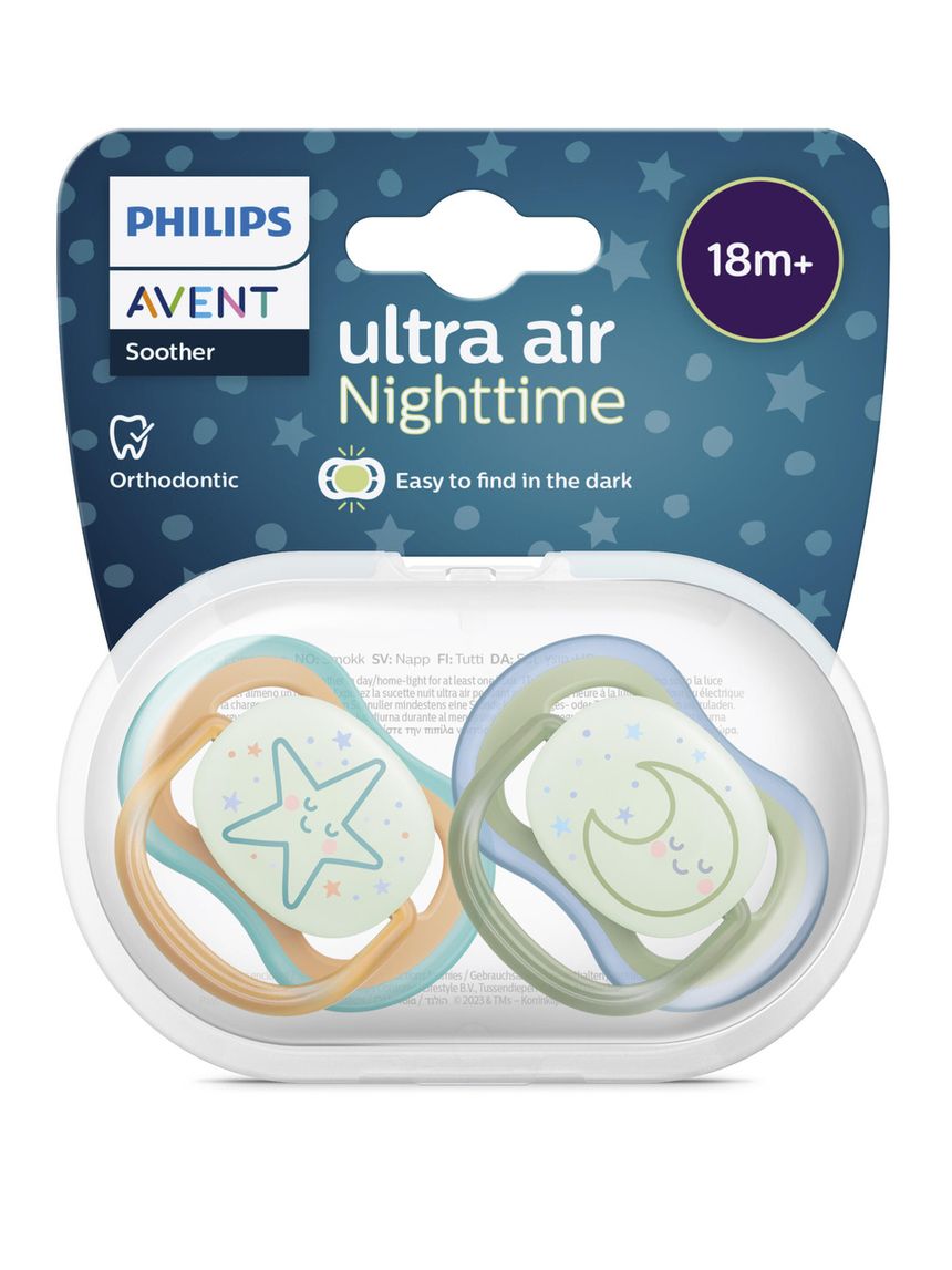 2 succhietti ultra air night time 18m+ decorazione stella/luna – philips avent