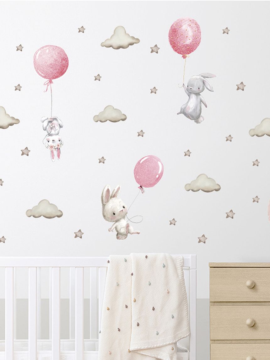 Adesivo decorativo da parete - coniglio palloncini rosa - autoadesivo - sipo