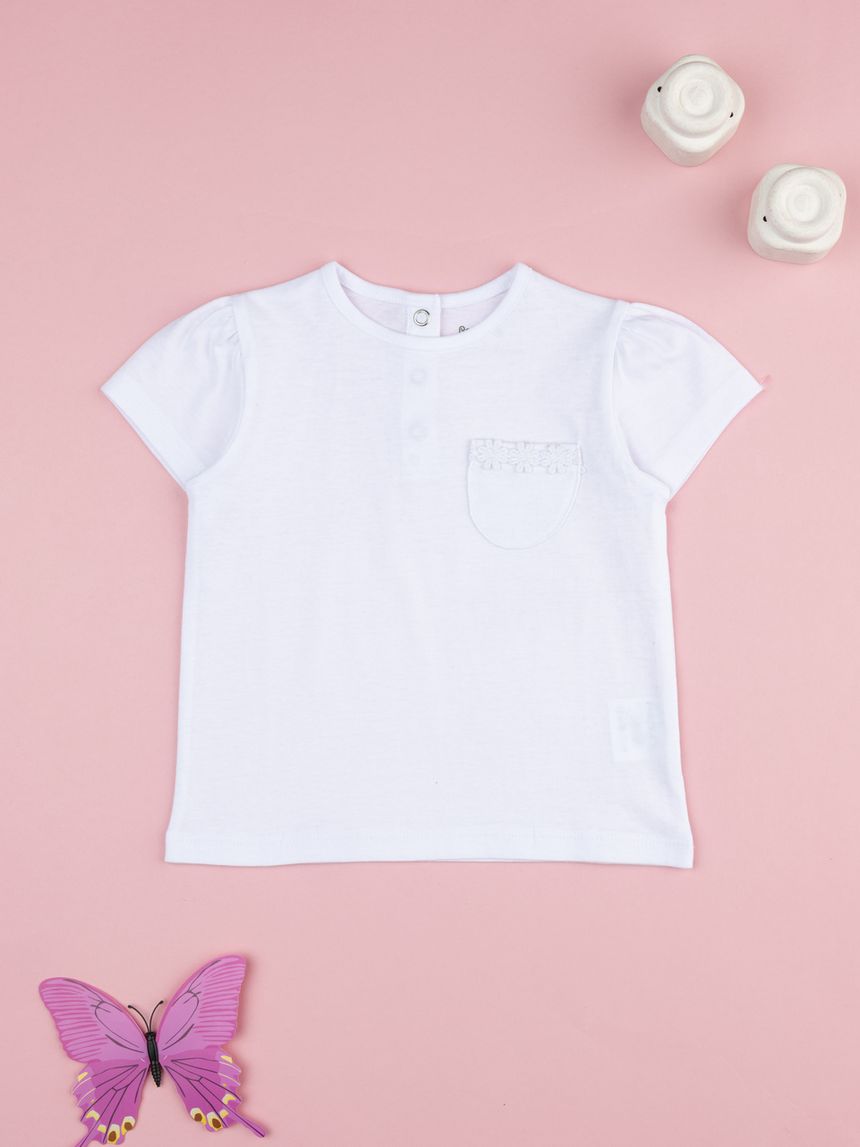 T-shirt bimba bianca con taschino