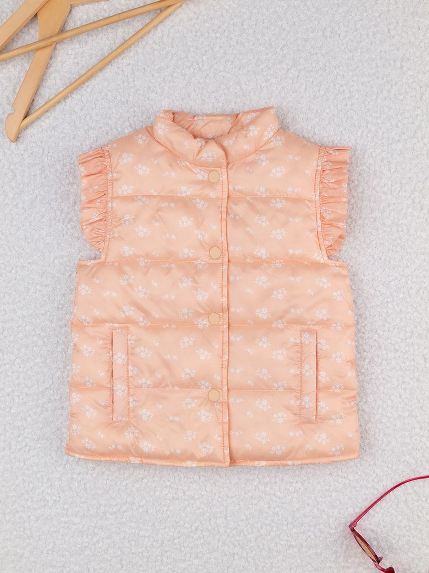 Piumino smanicato bimba arancione