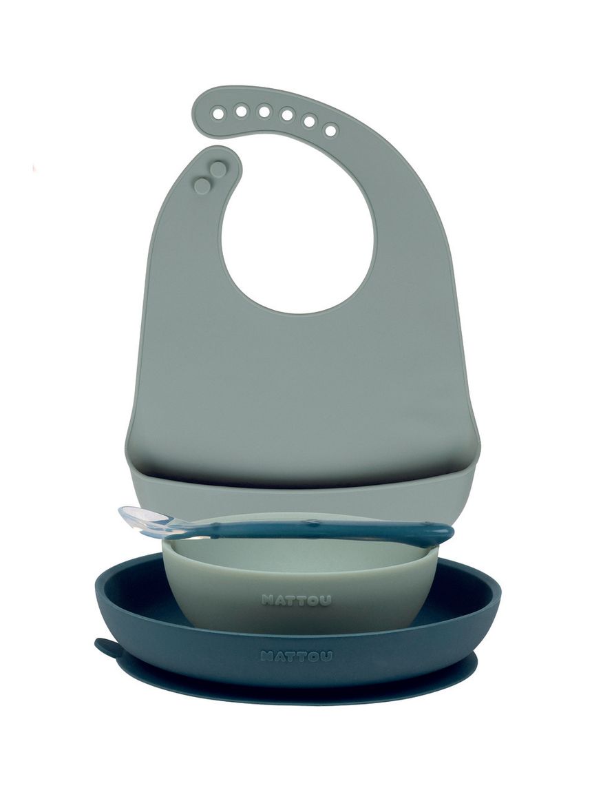 Set 4 pezzi verde con bavaglino per la pappa in silicone - nattou