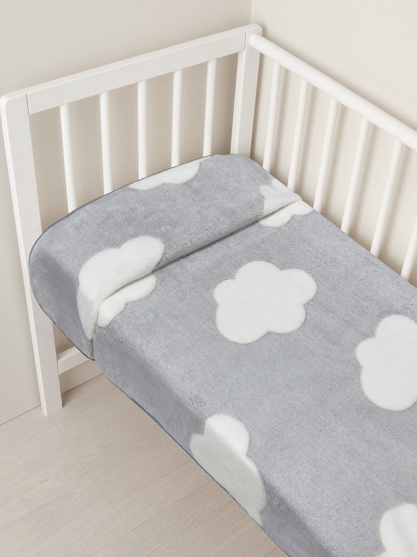 Coperta per culla in finta pelliccetta grigio con nuvole bianche