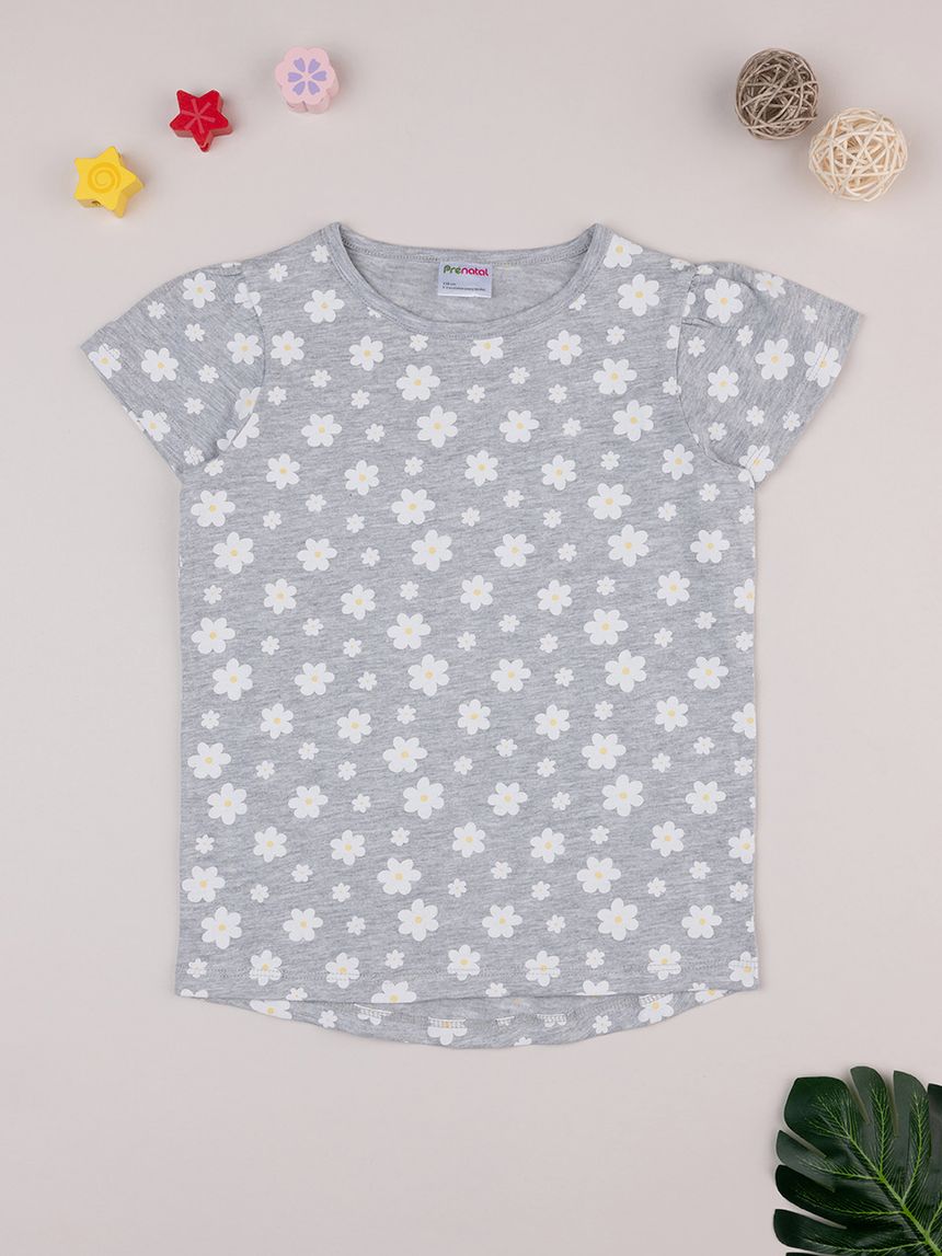 T-shirt bimba grigia margherite