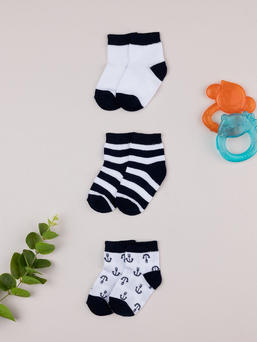 Pack 3 calze corte bimbo bianco/blu