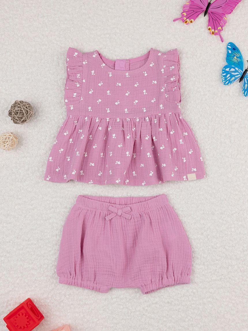 Completo bimba rosa con allover