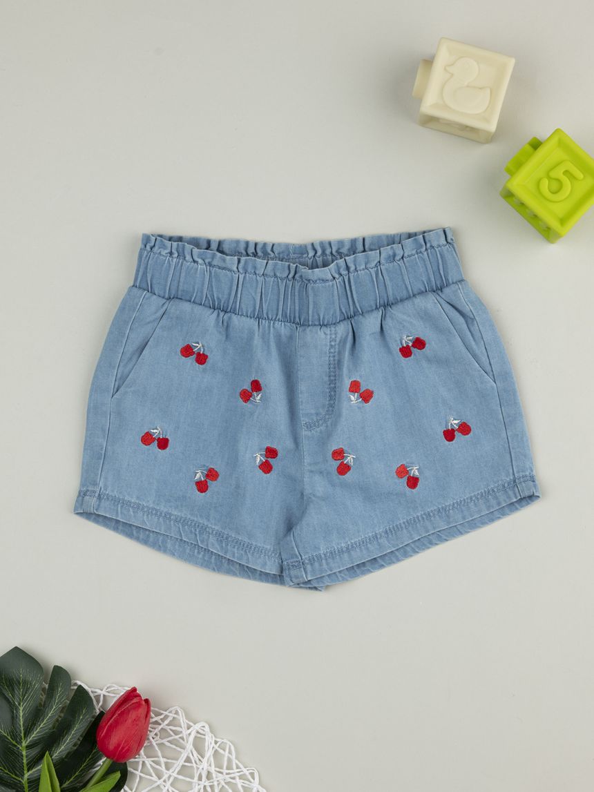 Shorts bimba denim ciliegie