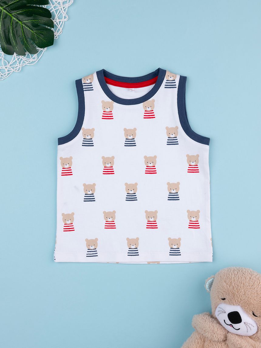 Canotta bimbo bianca orsetti allover