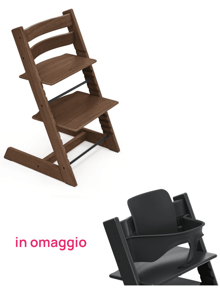Tripp trapp rovere marrone + baby set black v2 in omaggio - personalizzabile - stokke®