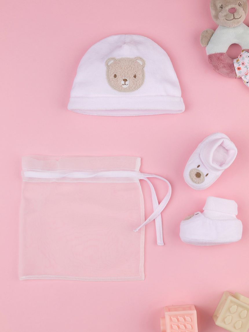 Set cappellino e babucce bimba rosa