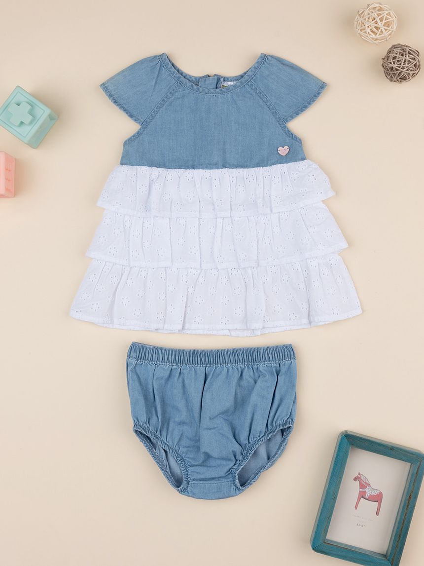 Abito bimba denim e sangallo