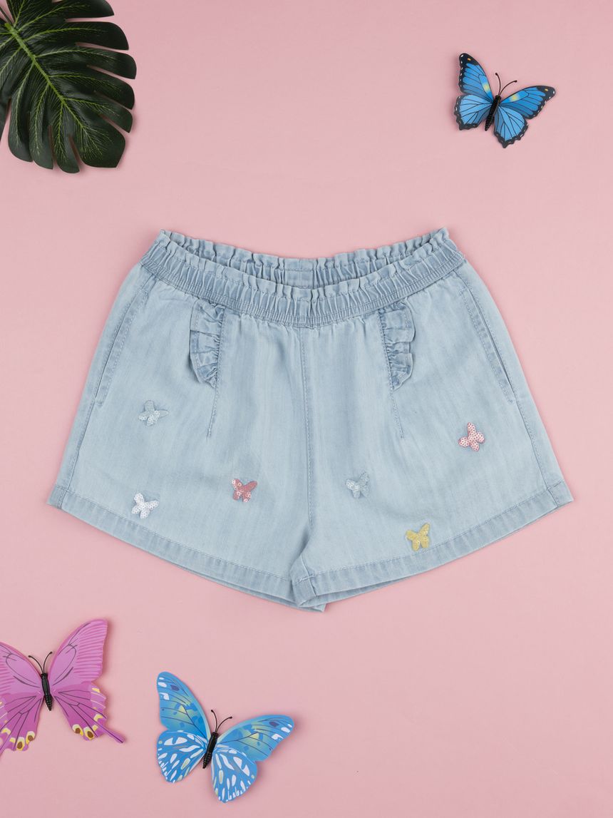 Shorts denim bimba farfalle
