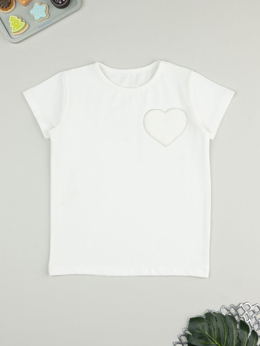 T-shirt bimba panna patch cuore