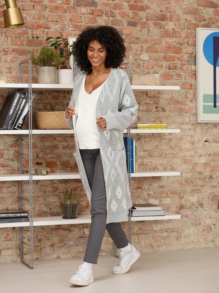 Cardigan aperto con intarsio rombi