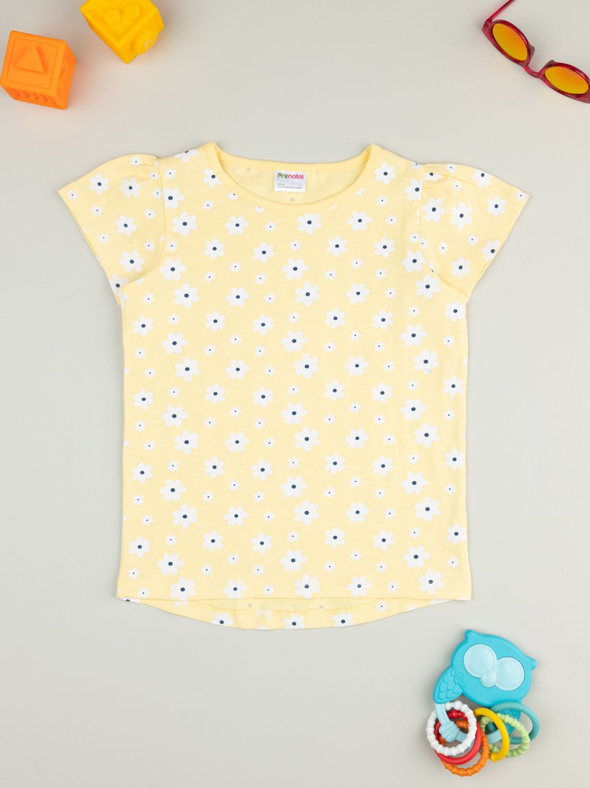 T-shirt gialla bambina margherite