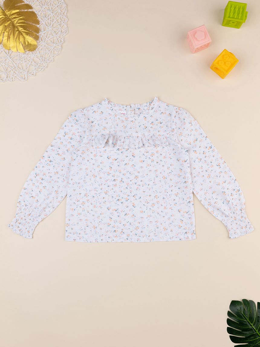 Camicia bimba bianca fiori allover