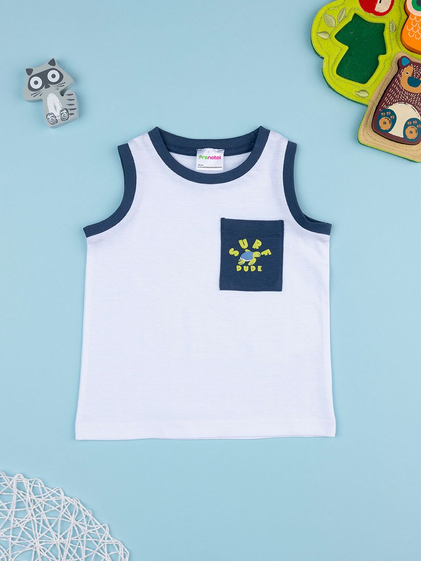 Canotta bimbo bianca /blu taschino surf