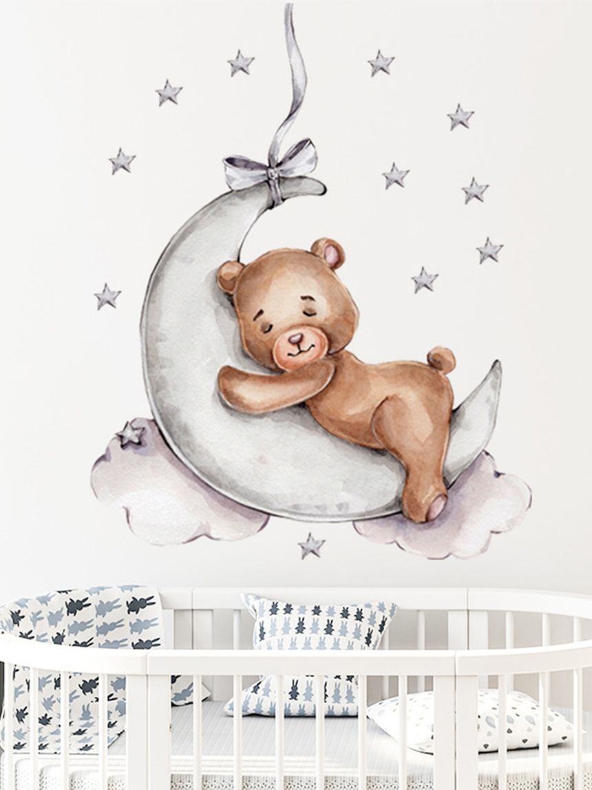 Adesivo decorativo da parete - orsetto sulla luna - autoadesivo - sipo
