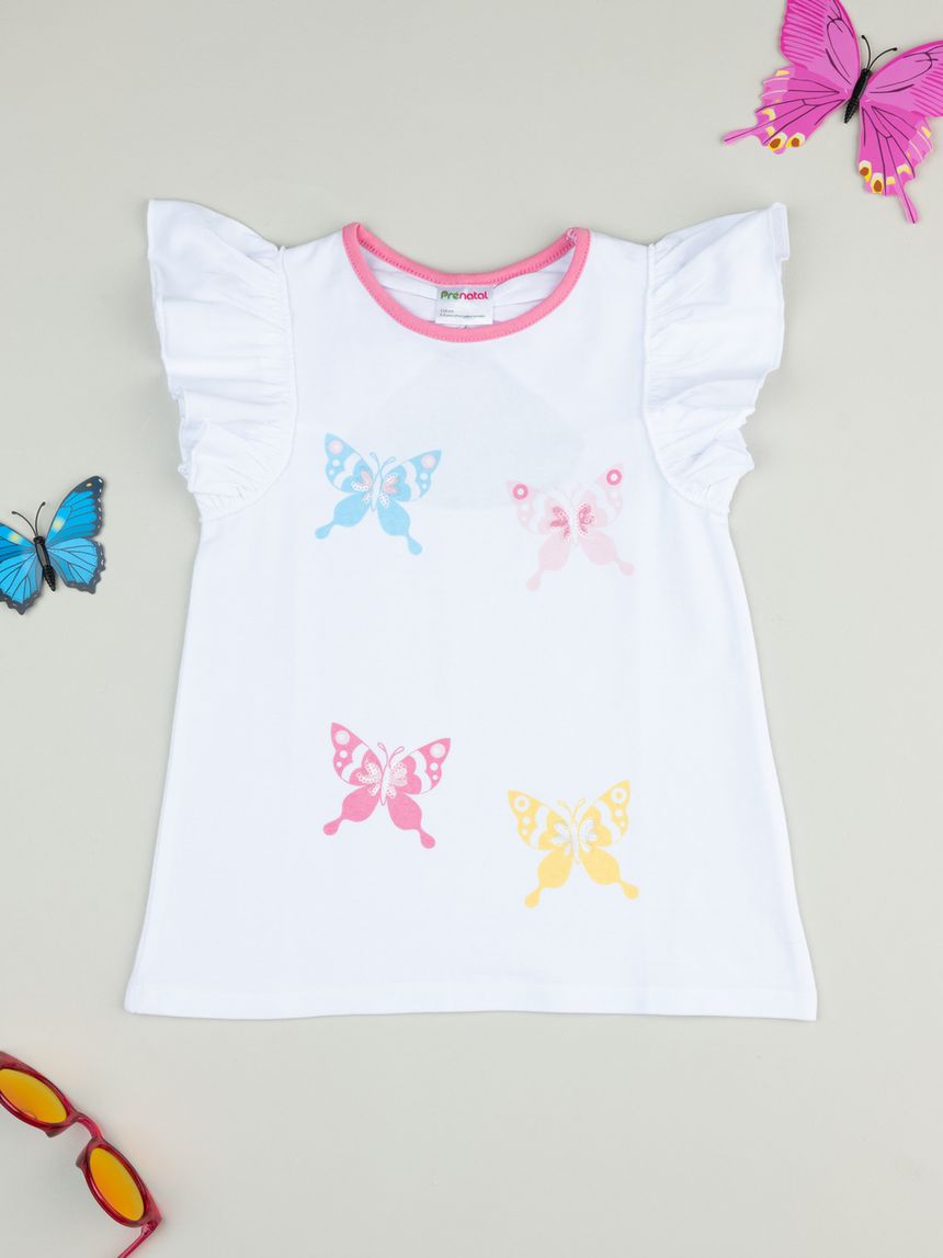 T-shirt bimba bianca farfalle