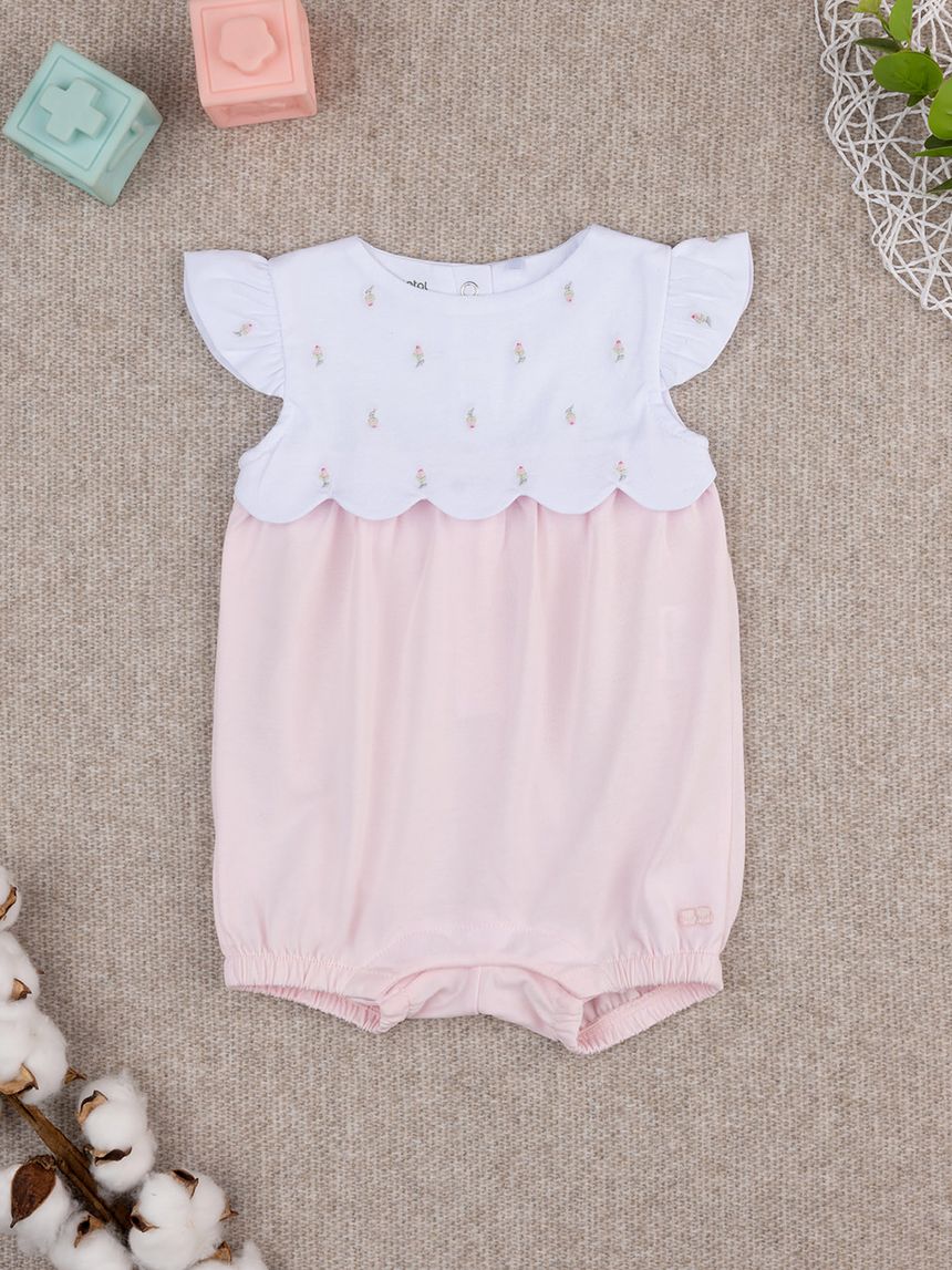 Pagliaccetto bimba bianco/rosa c ricami