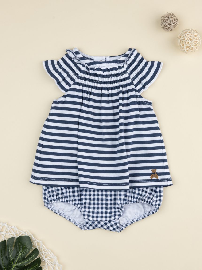 Pagliaccetto bimba rigato blu/bianco
