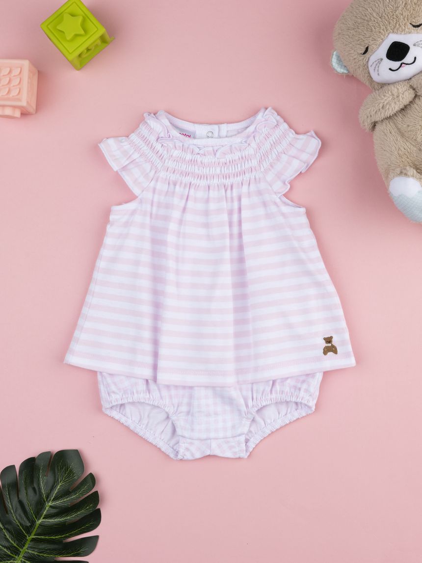 Pagliaccetto bimba rigato rosa/bianco