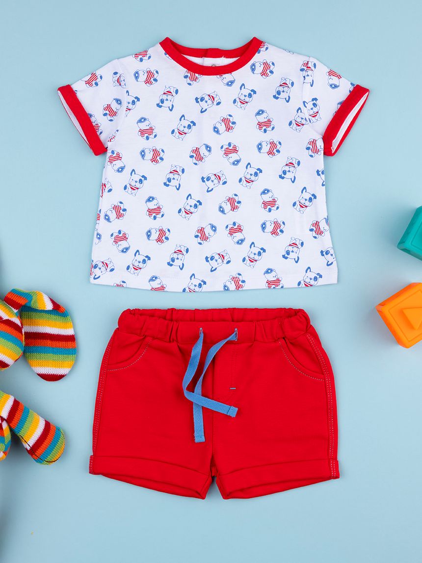 Completo bimbo bianco/rosso cagnolini