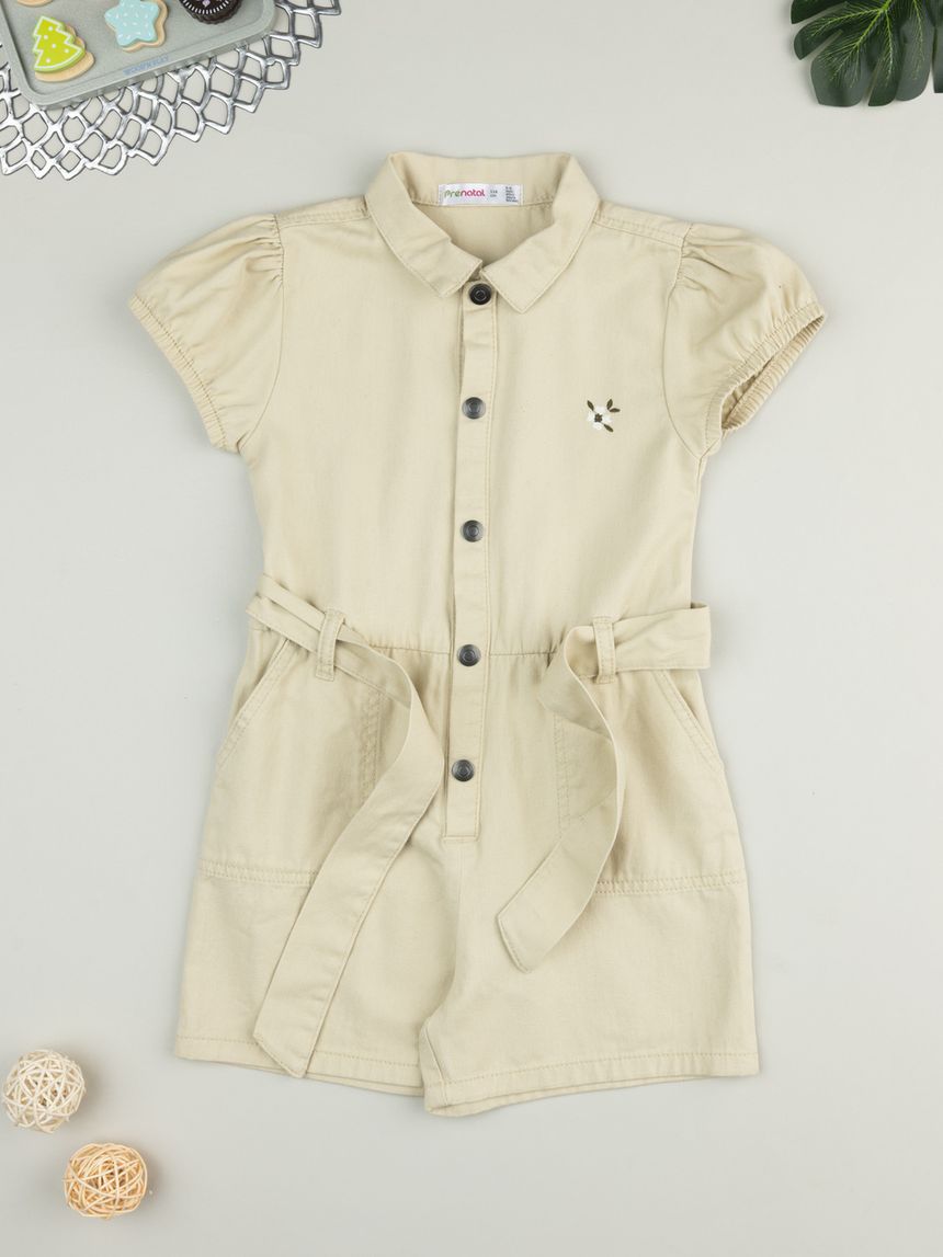 Tuta beige bambina con ricami