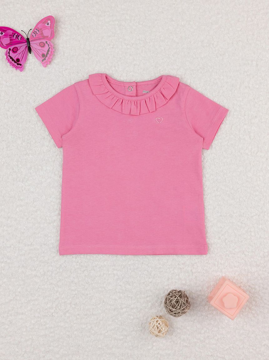 T-shirt bimba rosa con colletto