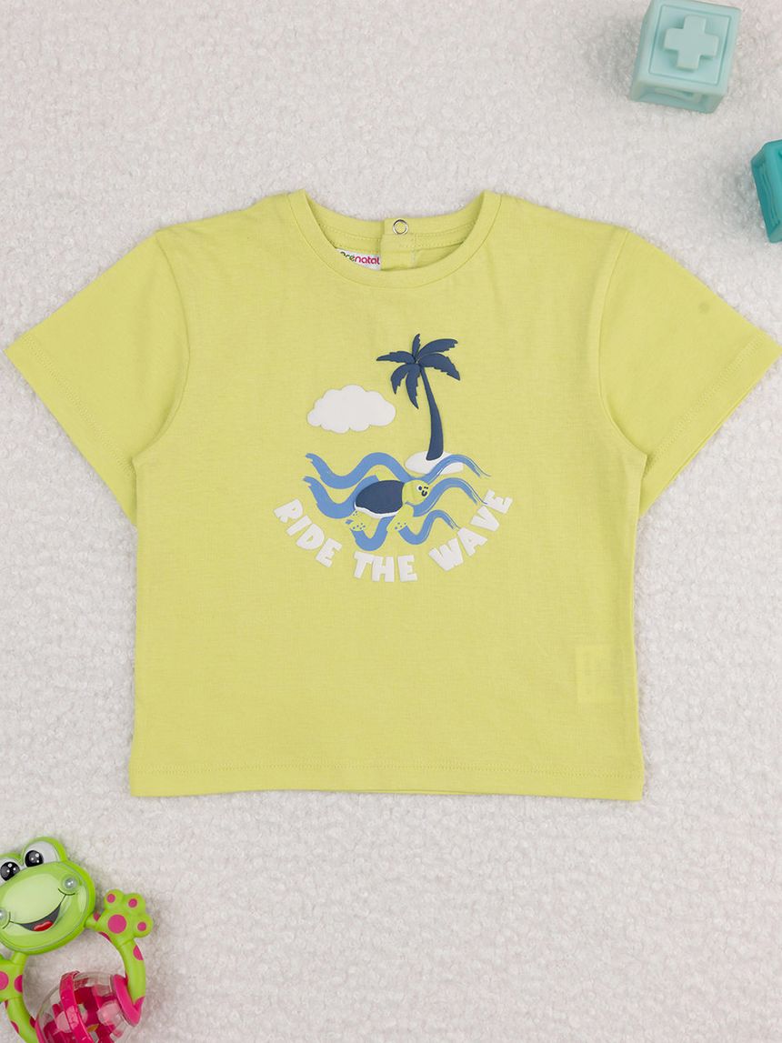 T-shirt bimbo verde chiaro stampata
