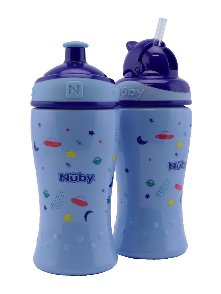 Confezione doppia: borraccia flip-it cup 360 ml - azzurro - 12m+ / borraccia free flow con beccuccio pop-up - 360 ml - azzurro - 18m+ | nuby
