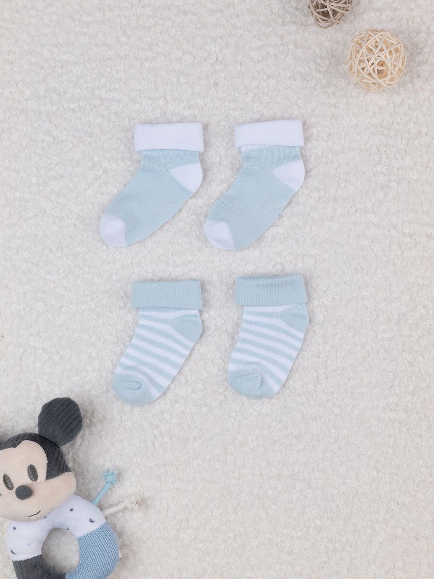 Pack 2 paia di calze in cotone azzurro e righe