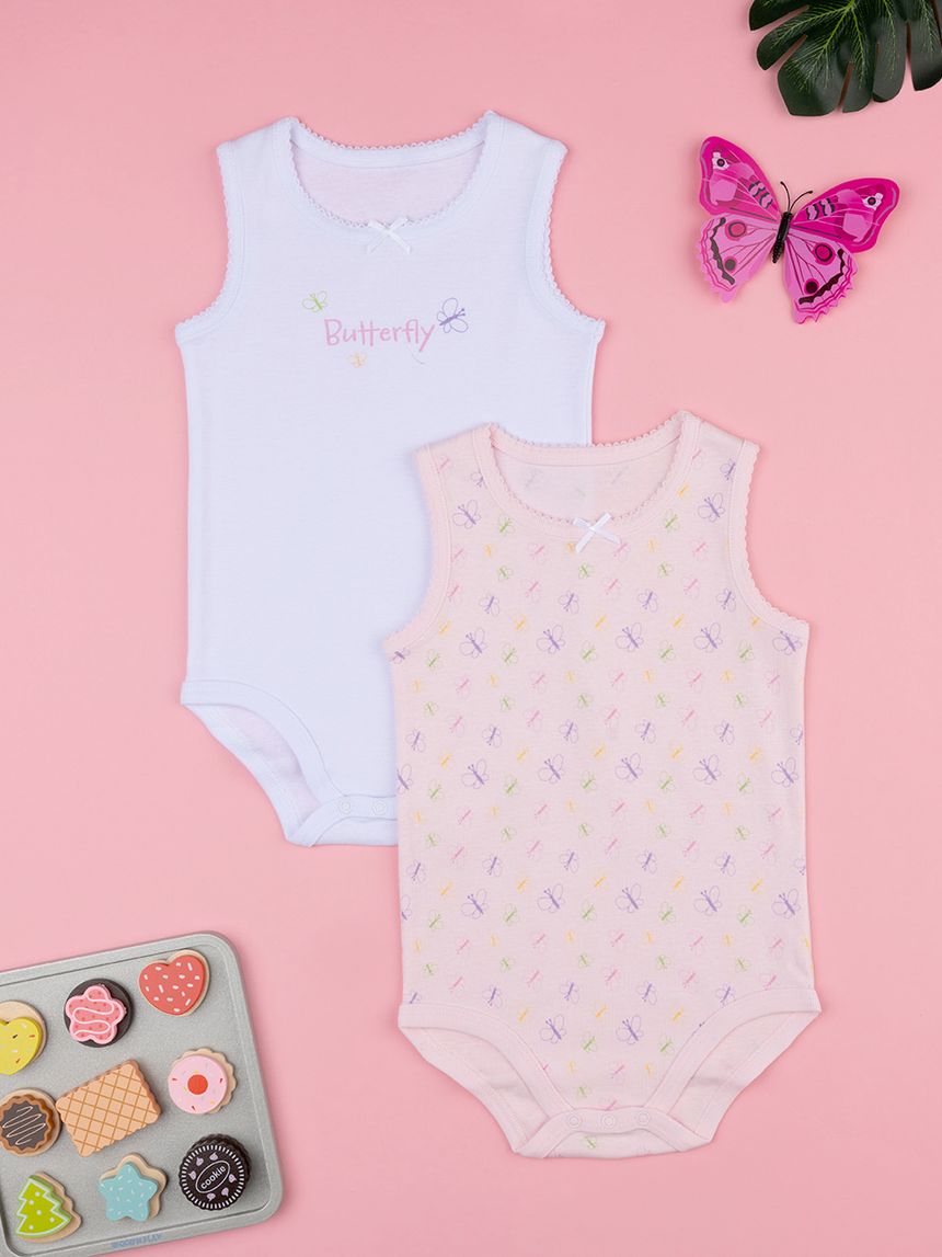 Pack 2 body costina bimba bianco/rosa
