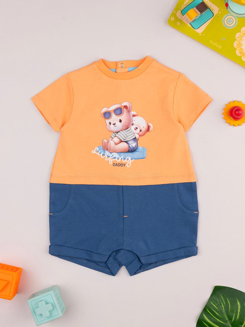Tutina bimbo arancione/blu orsetti